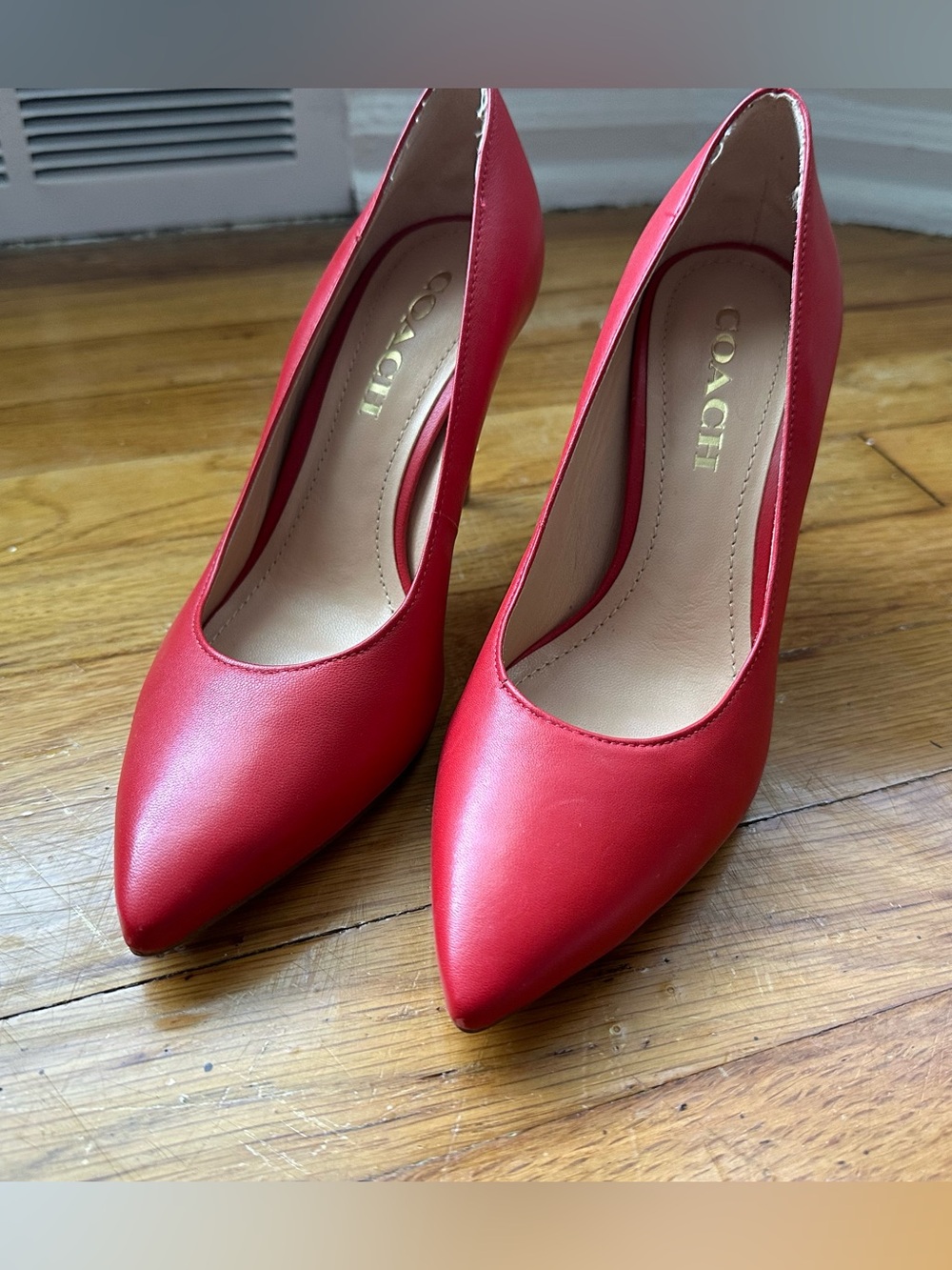 Coach Red Pointed-Toe Leather Pumps 6.5